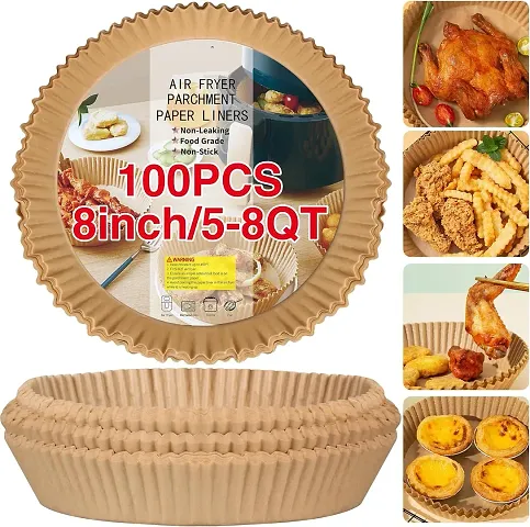 100PCS Non-stick Oil Resistant Air Fryer Parchment Paper Liners, 8 Inch Air Fryer Liners Disposable, Round Airfryer Liners for 5-8QT