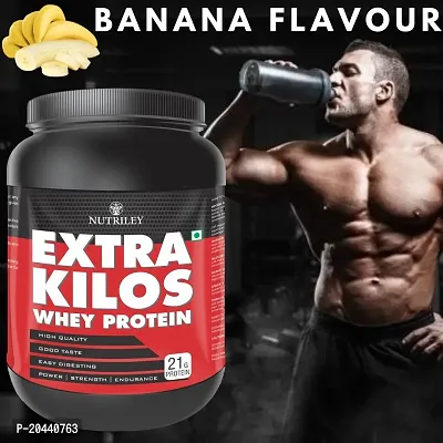 Nutriley Extra Kilos - Body Weight / Muscle Gainer Whey Protein Supplement, Muscle gainer supplement, Whey protein supplement, Natural Body gain powder, Muscle badhane ke liye protein 500 G  Banana