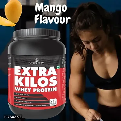 Nutriley Extra Kilos - Body Weight / Muscle Gainer Whey Protein Supplement, Muscle gainer supplement, Whey protein supplement, Natural Body gain powder, Muscle badhane ke liye protein 500 G  Mango