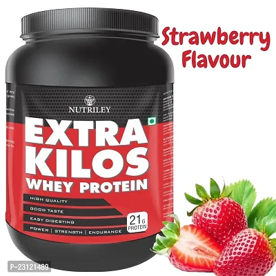 Nutriley Extra Kilos Premium, Whey Protein, Powder 1 Kg Weight Gainer, With Chocolate Flavour, For Mass Gain  Muscle Gain 1 KG Strawberry Falvour-thumb0