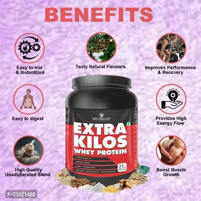 Nutriley Extra Kilos Premium, Whey Protein, Powder 1 Kg Weight Gainer, With Chocolate Flavour, For Mass Gain  Muscle Gain 1 KG Strawberry Falvour-thumb2