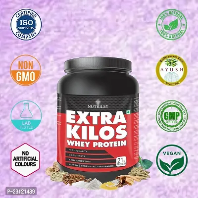 Nutriley Extra Kilos Premium, Whey Protein, Powder 1 Kg Weight Gainer, With Chocolate Flavour, For Mass Gain  Muscle Gain 1 KG Strawberry Falvour-thumb5