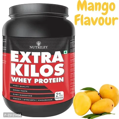Nutriley Extra Kilos Premium, Whey Protein, Powder 1 Kg Weight Gainer, With Chocolate Flavour, For Mass Gain  Muscle Gain 1 KG Mango Flavour