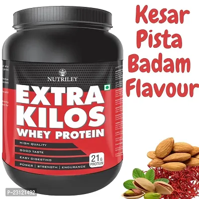 Nutriley Extra Kilos Premium, Whey Protein, Powder 1 Kg Weight Gainer, With Chocolate Flavour, For Mass Gain  Muscle Gain 1 KG Kesar Pista Badam Flavour-thumb0