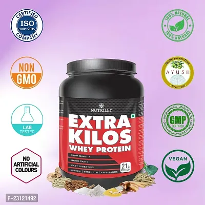 Nutriley Extra Kilos Premium, Whey Protein, Powder 1 Kg Weight Gainer, With Chocolate Flavour, For Mass Gain  Muscle Gain 1 KG Kesar Pista Badam Flavour-thumb3