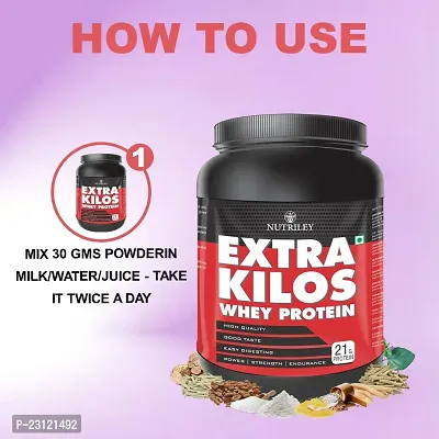 Nutriley Extra Kilos Premium, Whey Protein, Powder 1 Kg Weight Gainer, With Chocolate Flavour, For Mass Gain  Muscle Gain 1 KG Kesar Pista Badam Flavour-thumb2