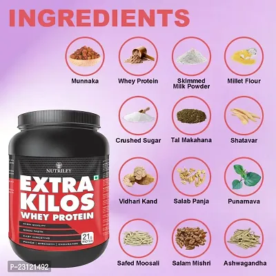 Nutriley Extra Kilos Premium, Whey Protein, Powder 1 Kg Weight Gainer, With Chocolate Flavour, For Mass Gain  Muscle Gain 1 KG Kesar Pista Badam Flavour-thumb5