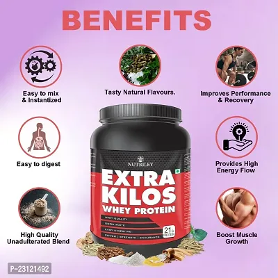 Nutriley Extra Kilos Premium, Whey Protein, Powder 1 Kg Weight Gainer, With Chocolate Flavour, For Mass Gain  Muscle Gain 1 KG Kesar Pista Badam Flavour-thumb4