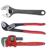 Kit Of 3 Tools Plumbing Kit (Contains 10 Inch Water Pump Plier, 10 Inch Pipe Wrench, 8 Inch Adjustable wrench) Multipurpose Tool Kit Set for All Jobs, Open End, Flexible end-thumb3