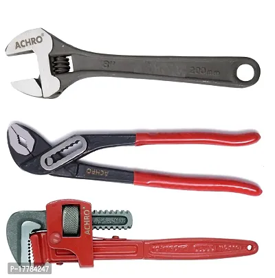 Kit Of 3 Tools Plumbing Kit (Contains 10 Inch Water Pump Plier, 10 Inch Pipe Wrench, 8 Inch Adjustable wrench) Multipurpose Tool Kit Set for All Jobs, Open End, Flexible end-thumb4