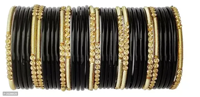 Elegant Black Glass Bangles Set For Women-thumb0