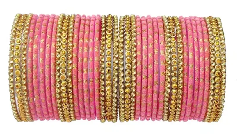 GLASS EMPIRE GLASS BANGLE SET FOR WOMEN OR GIRLS (PACK OF 38) (2.8, PINK)