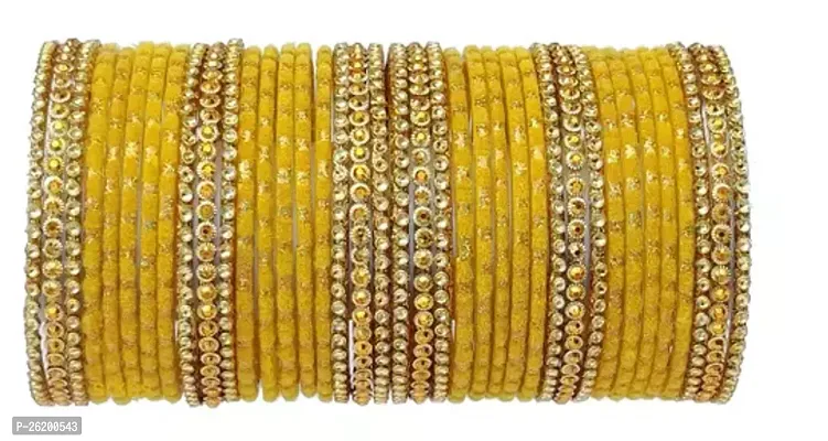 Elegant Yellow Glass Bangles Set For Women