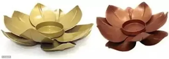 Lotus Shape Jali Kamal Patti Diya Festive Decor Christmas And Diwali  Gifts Iron Tealight Holder Set (Copper, Gold, Pack Of 2)