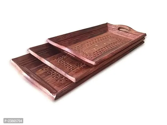 Wooden Handcrafted Coffee, Tea And Snacks Serving Trays -Set Of 3-thumb0