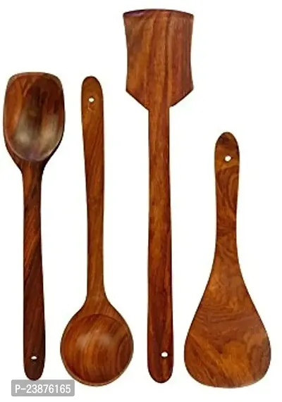 Bros Moon Wooden Savera Wooden Cooking Spoon Spatula And Ladle Spoon Set of 4 (Sheesham)-thumb0