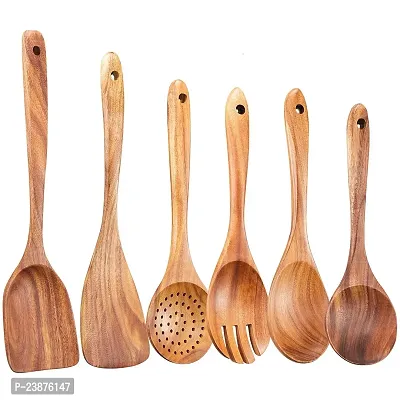 Gudamaye Wooden Kitchen Utensils Set, 6 PCS Wooden Spoons for Cooking,Wooden Cooking Utensils,Natural Teak Wooden Spoons For Non-stick Pan