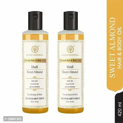 Khadi Natural Sweet Almond Hair  Body Oil (Pack 2, 210ML)-thumb2