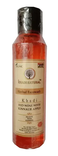 KHADI ORGANIC 100% NATURAL AYURVEDIC HERBAL RED WINE WITH KINNAUR APPLE FACE WASH, SLS and Paraben Free QTY -120 ml (Pack of 1)-thumb1
