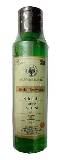 KHADI ORGANIC 100% NATURAL AYURVEDIC HERBAL NEEM  TULSI FACE WASH, SLS and Paraben Free 120ml (Pack of 1)-thumb0