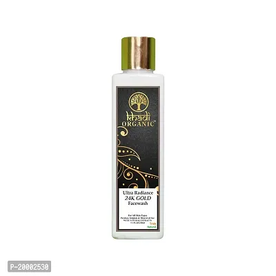 KHADI ORGANIC 100% NATURAL AYURVEDIC HERBAL ULTRA RADIANCE 24K GOLD FACE WASH, SLS and Paraben Free (Pack 1, 210ml)