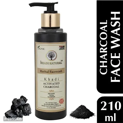 Khadi Natural Activated Charcoal herbal face wash for men women, 210 ml