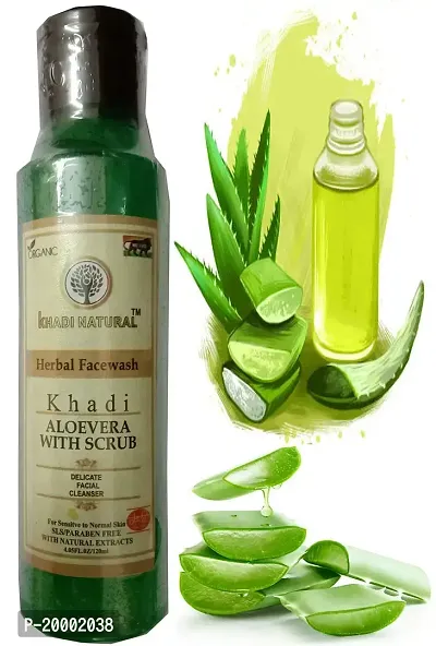 KHADI ORGANIC 100% PURE NATURAL FACE WASH, SLS and Paraben Free 120 ml (ALOEVERA WITH SCRUB)