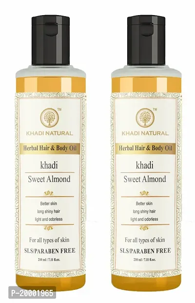 Khadi Natural Sweet Almond Hair  Body Oil (Pack 2, 210ML)