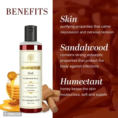 Khadi Natural Sandalwood  Honey Face Wash | Face Wash for Reducing Scars  Blemishes | Face Wash for Healthy Skin | Suitable for All Skin Types (Pack 2, 210ML)-thumb2