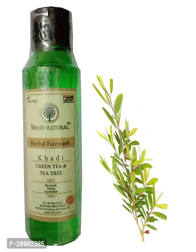 KHADI ORGANIC 100% NATURAL AYURVEDIC HERBAL GREEN TEA AND TEA TREE FACE WASH, SLS and Paraben Free 120ml (Pack of 1)
