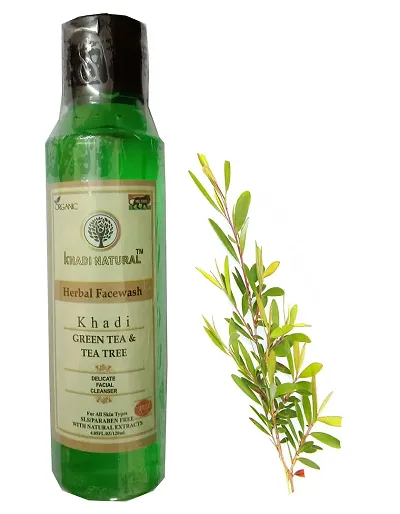 KHADI ORGANIC 100% NATURAL AYURVEDIC HERBAL GREEN TEA AND TEA TREE FACE WASH, SLS and Paraben Free 120ml (Pack of 1)