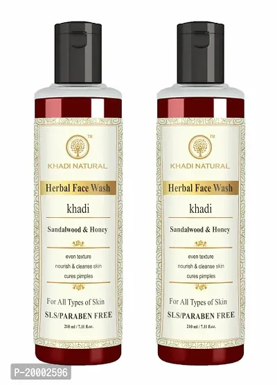 Khadi Natural Sandalwood  Honey Face Wash | Face Wash for Reducing Scars  Blemishes | Face Wash for Healthy Skin | Suitable for All Skin Types (Pack 2, 210ML)