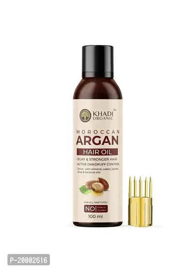 Khadi Organic Moroccon Argan Hair oil | Cold Pressed |100% Pure  Natural |For Silky Natural  Long Hair | No Mineral Silicon 100ml-thumb0