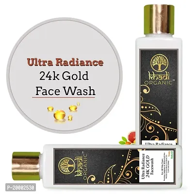 KHADI ORGANIC 100% NATURAL AYURVEDIC HERBAL ULTRA RADIANCE 24K GOLD FACE WASH, SLS and Paraben Free (Pack 1, 210ml)-thumb3