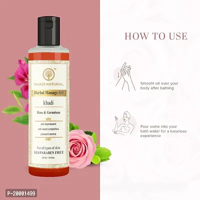 Khadi Natural Ayurvedic Rose Geranium Massage Oil 210ml|Calm senses|Anti-inflammatory properties| Treats minor skin irritation|Paraben and Mineral Oil Free|Suitable for All Skin Types (Pack 1, 210ML)-thumb2