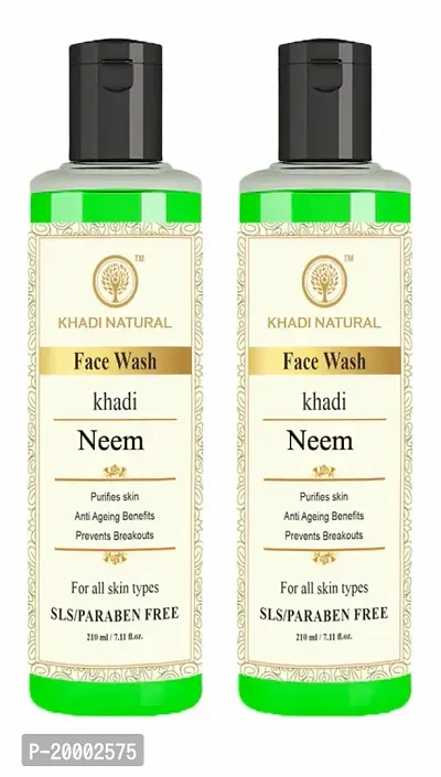 Khadi Natural Ayurvedic Neem Face Wash | Gentle Face Wash for Acne | Face Wash for Acne Prone Skin | Anti-Acne Face Wash with Neem | Paraben  Sulphate-Free (Pack 2, 210ML)