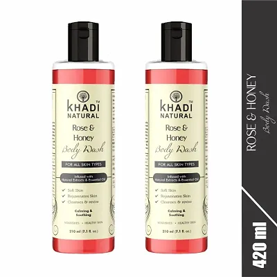 Khadi Natural Rose And Honey Body Wash- Sls  Paraben Free - 210 ml Pack 2