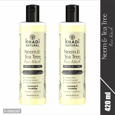 Khadi Natural Neem  Tea Tree Herbal Face Wash 210 ML - Experience Glowing Skin the Herbal Way Pack 2-thumb0