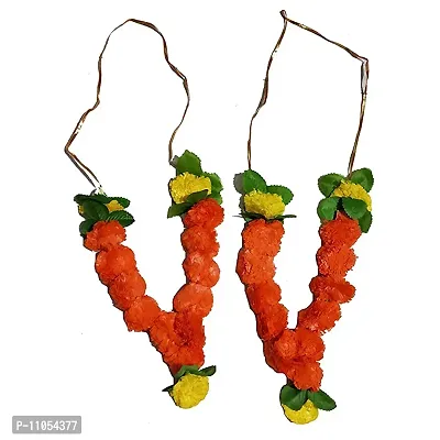 Salvus APP SOLUTIONS Orange & Yellow Artificial Marigold Flower Garland/Mala for Pooja, Idols, Photo Frames & Decorative Accessories, Set of 2 (12 inch)