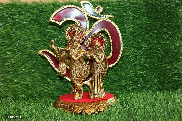 Salvus App SOLUTIONS Golden Metal Multicolor OM Radha Krishna Murti, Statue for Home-Table, Office Decor, Car Dashboard  Gift (7 inch)-thumb2