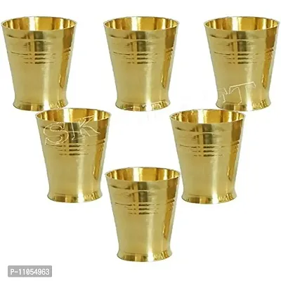 SK Craft Brass Small Glass Pooja Accessories, Brass Puja Glass-Pack of 6-thumb0