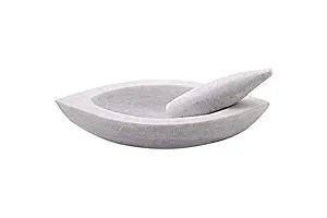 Salvus App SOLUTIONS Marble Handmade White Boat Shape Indian Mortar and Pestle Set, kharad, Masher for Kitchen-thumb2