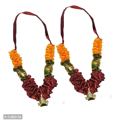 Salvus APP SOLUTIONS Fancy Yellow Maroon Artificial Flower Garland/Pooja Mala, Set of 2 (3 inch)