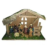 Salvus App SOLUTIONS Beautifully Handmade Wood Hut with Marble Power Made Mary Joseph Jesus/Nativity Set/Crib Set- 25 x 18 x 10 cm-thumb2