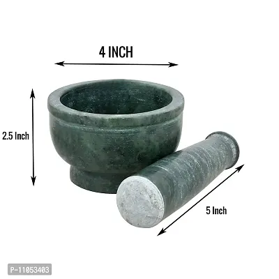 Salvus App SOLUTIONS Italian Green Marble Handmade Masher/Mortar & Pestle Set for Home Decor, Utility & Kitchen Use (4 Inches)-thumb2