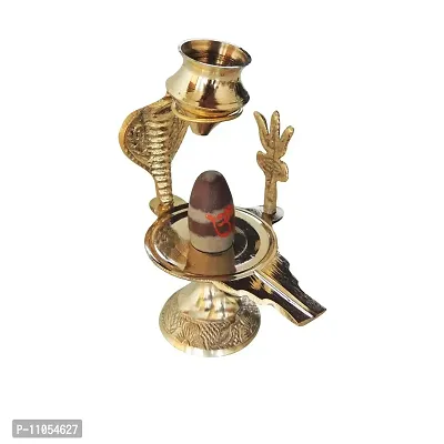 Salvus APP SOLUTIONS Brass & Natural Stone Narmadeshwar Shiva Ling with Small Golden Trishul & Temple (3.8 Inch) Figurine, Multicolour, 1 Piece