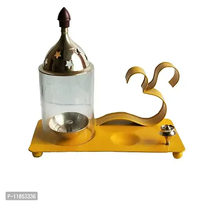 Salvus APP SOLUTIONS Traditional Brass Om Diya/Deepak with Agarbatti Stand for Pooja & Home-Temple Decor (6x7 Inch) (Yellow)-thumb0