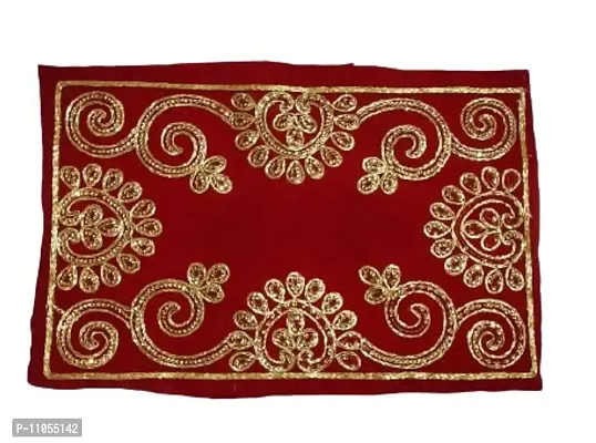 Salvus APP SOLUTIONS Handcrafted Fabric Red Color Cloth Asan/Asan Kapda for Chowki (14X9 inch)-thumb0