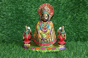 Salvus APP SOLUTIONS Handmade Multicolor Metal Lord Khatu Shyam Ji with 2 Devi riddhi siddhi Murti/Statue for Pooja, Home-Office Decor & Car Dashboard (6 Inch)-thumb1