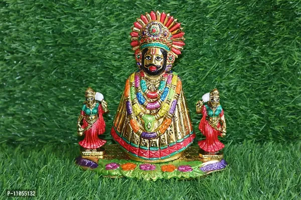 Salvus APP SOLUTIONS Handmade Multicolor Metal Lord Khatu Shyam Ji with 2 Devi riddhi siddhi Murti/Statue for Pooja, Home-Office Decor & Car Dashboard (6 Inch)-thumb2